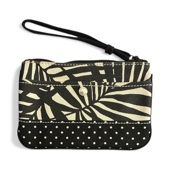 Lands' End Handbags - NWOT Lands End Canvas Wristlet Purse Black White Havana Palm Pocket CC Slots